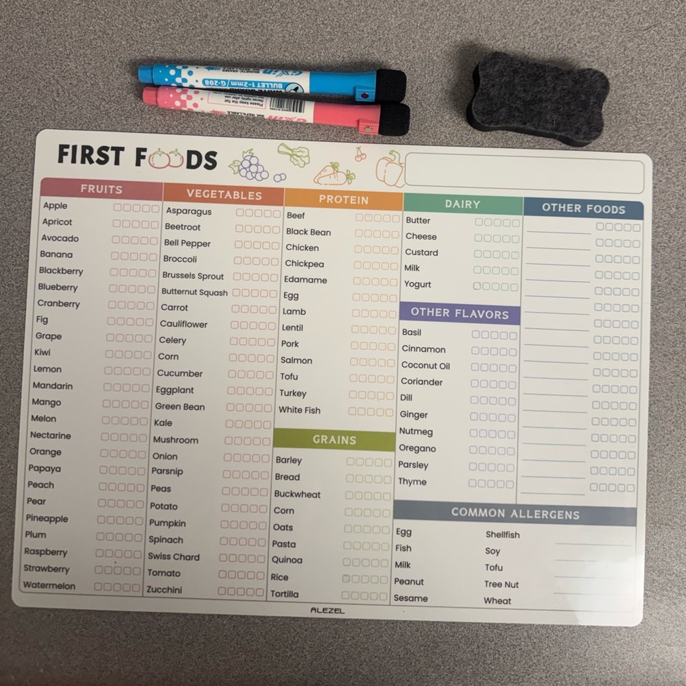First food Checklist Whiteboard - Magnetic